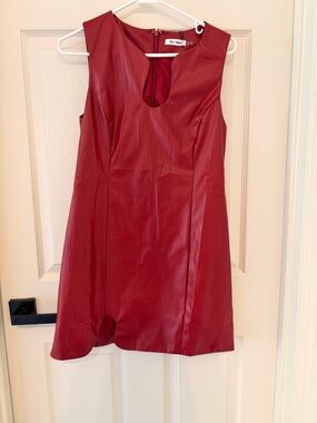 day + moon Faux Leather Sleeveless Red Dress